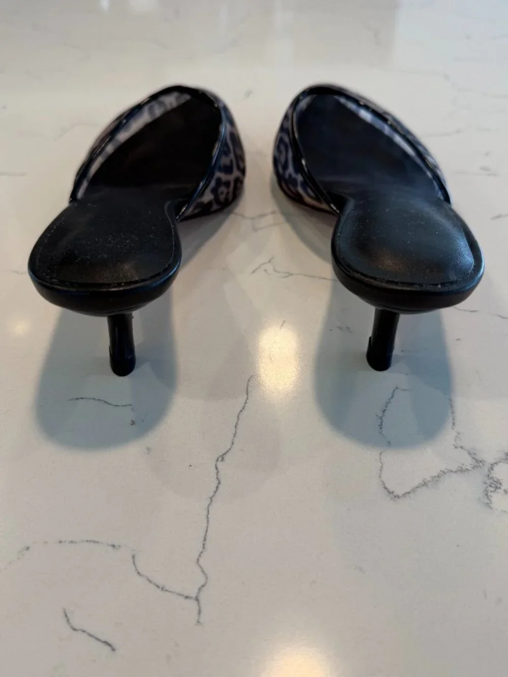 Leopard print mesh kitten heels slip on mules size 8